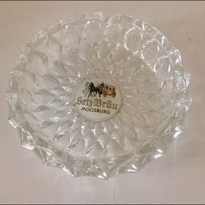 Vintage crystal trinket dish German beer ad
